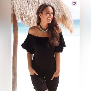 Lascana off the shoulder romper size small 4-6 black beachy boho resort wear